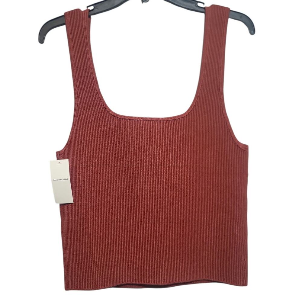 Abercrombie & Fitch Ribbed Stretch Crop Tank Top XL Rust NWT Square Neck - Picture 2 of 4